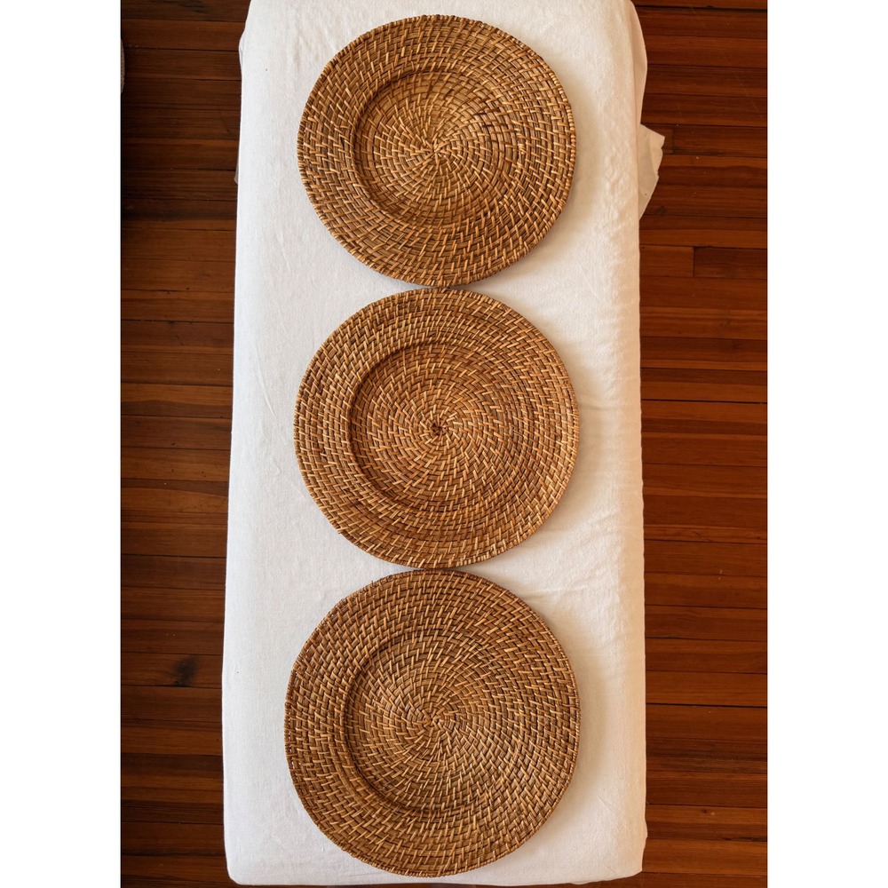 Unbranded Woven Rattan Charger Plates Set of 3 Boho Round Wall Decor 13 Inch